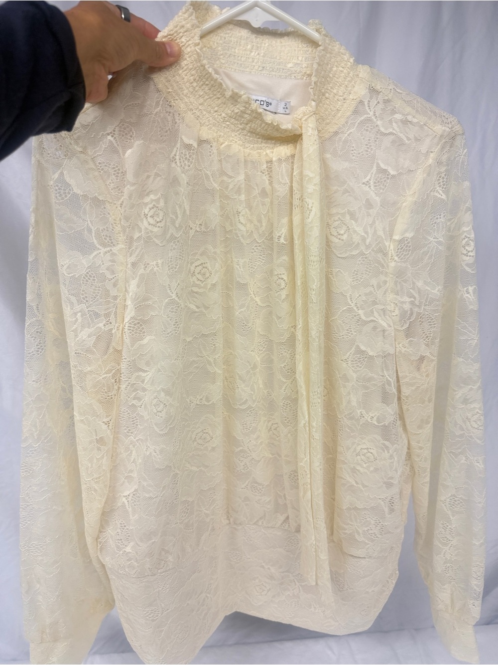 Chico’s Women's Lace Tie-Neck Blouse - Cream
